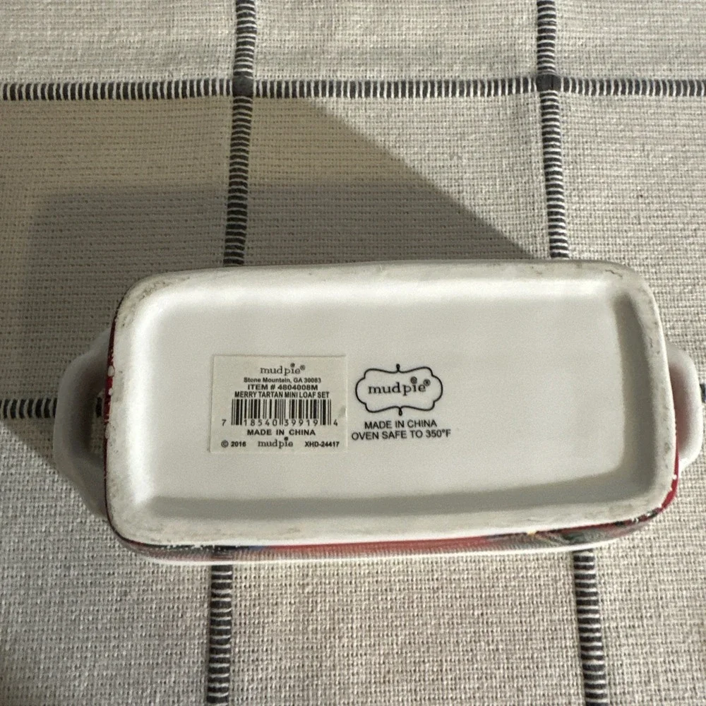 Mud Pie Red Plaid Mini Loaf Ceramic Dish Christmas Holiday Merry